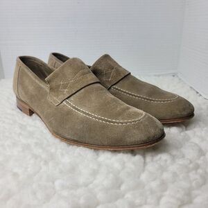 John Lobb Men's Penny Loafer Size 9 Tan Suede Half Strap Slip On Shoes